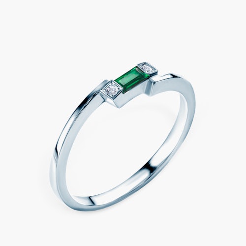 Pierścionek zaręczynowy SAVICKI: białe złoto, szmaragd, diamenty